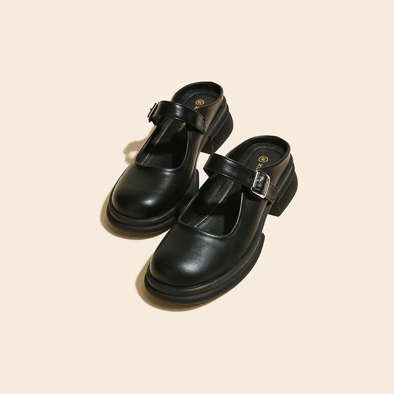 Q1-2 French Platform Thick Heel Mary Jane Shoes Women's Spring and Summer New Simple Bag Head Drag a Pedal Sandals Slippers