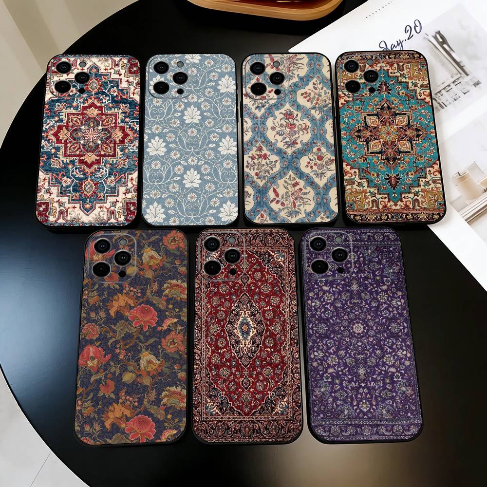 Persian Carpet Floral Pattern Phone Case Silicone Soft For IPhone 17 16 15 14 13 12 11 X XR Plus Pro Max Plus