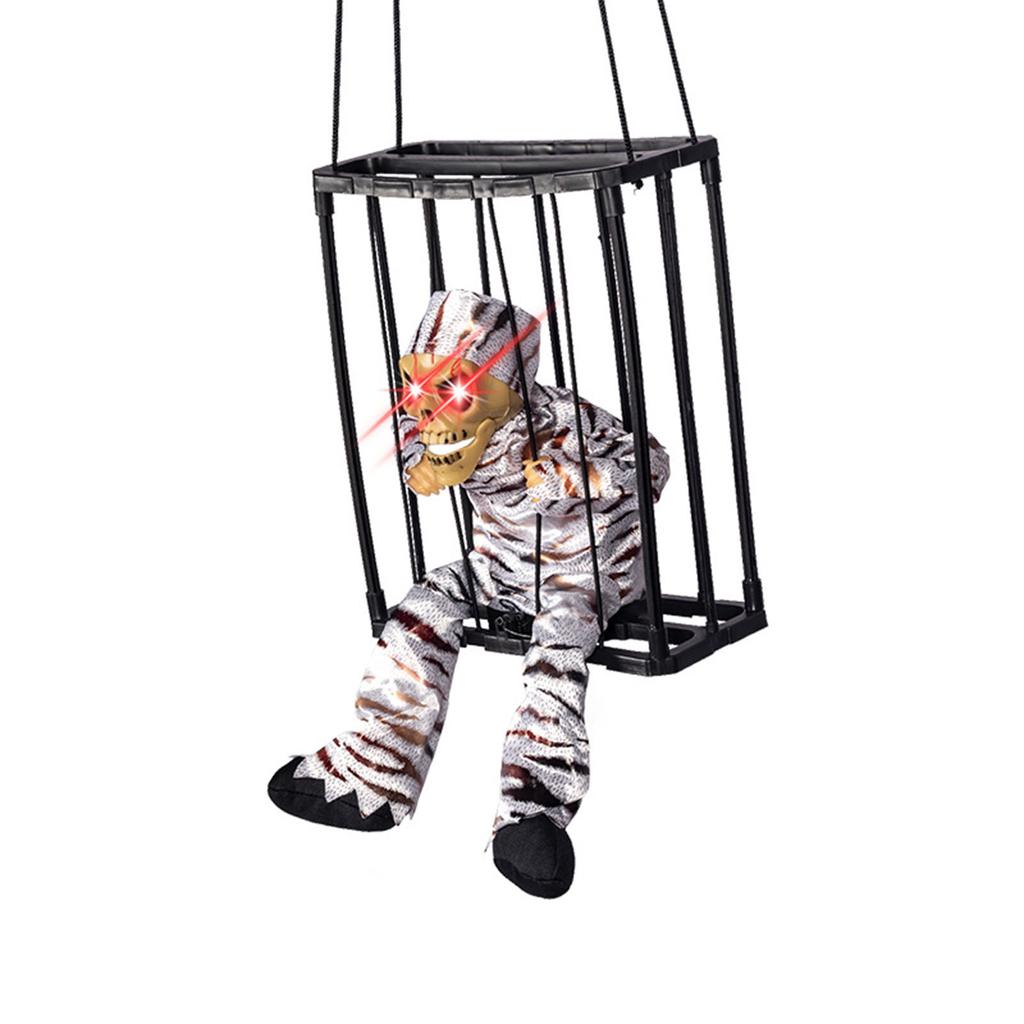 Scary Skull Cage Prisoner Haunted House Decor Spooky Hanging Ghost Screaming All Hallow Day Prop wit