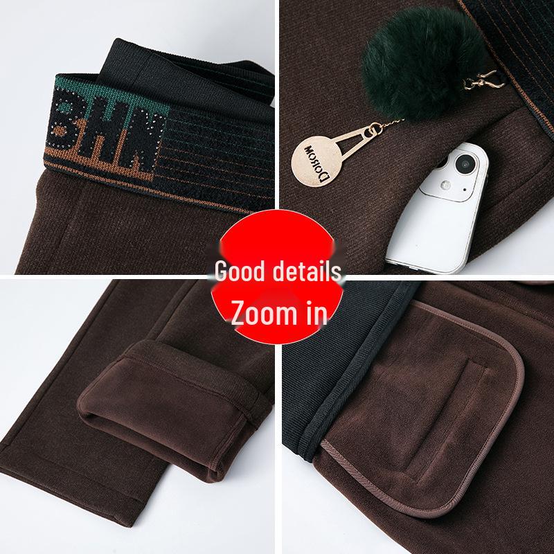 Damen Fleecegefütterte Baguette-Hose: Lässig, Elastischer hoher Bund, Übergröße, Warmes gerades Bein für Herbst/Winter