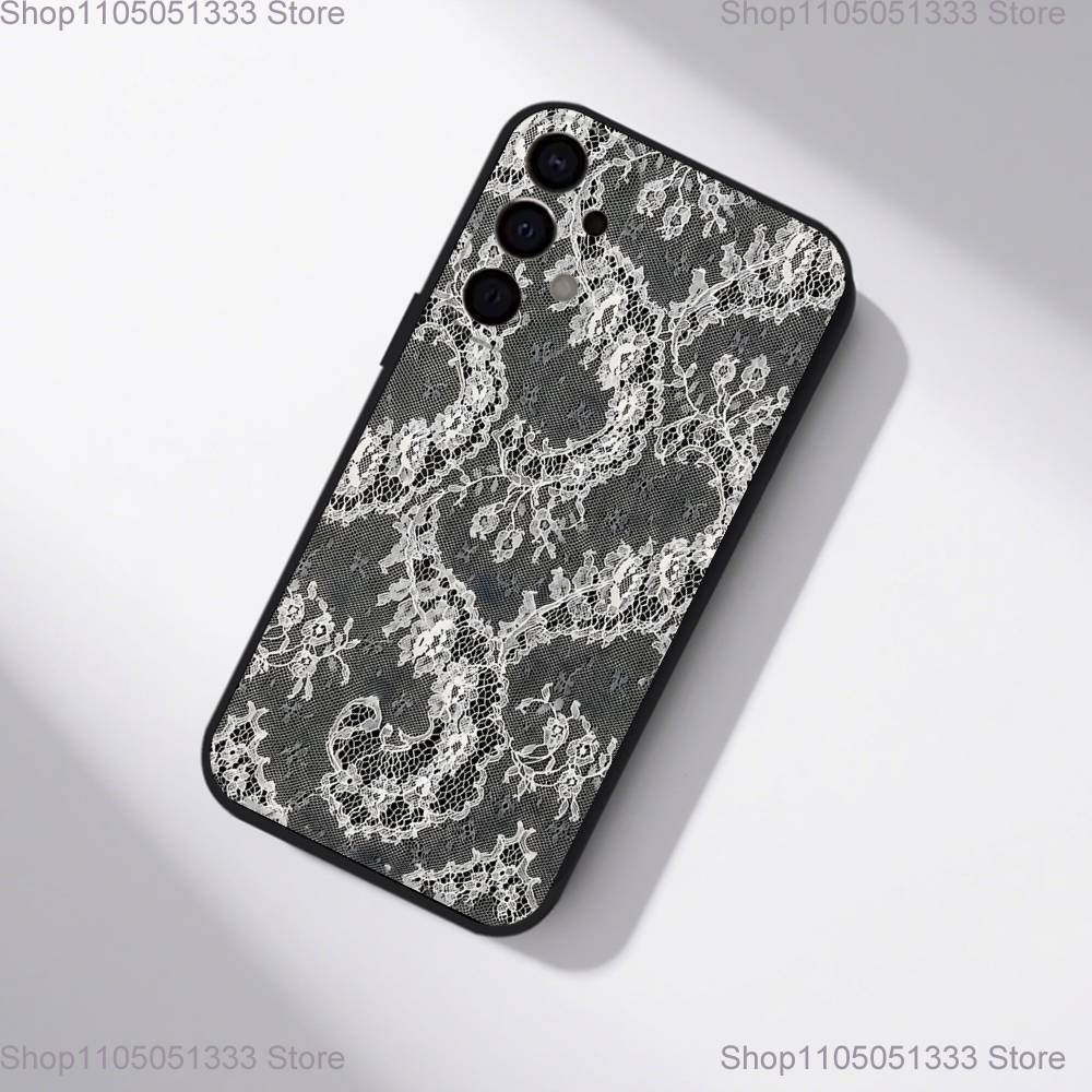 Vintage Lace Phone Case For Samsung S25,S24,S21,S22,S23,S30,Ultra,S20,Plus,Fe,Lite,5G Black Cover