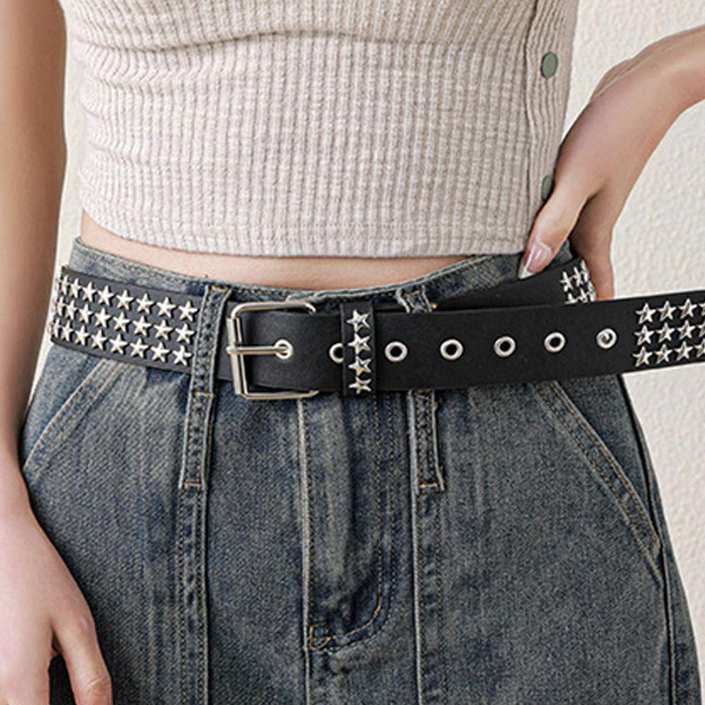 

Metal Buckle PU Leather Star Waistbands Rivet Dress Decoration Punk Y2k Style Waist Belt Daily