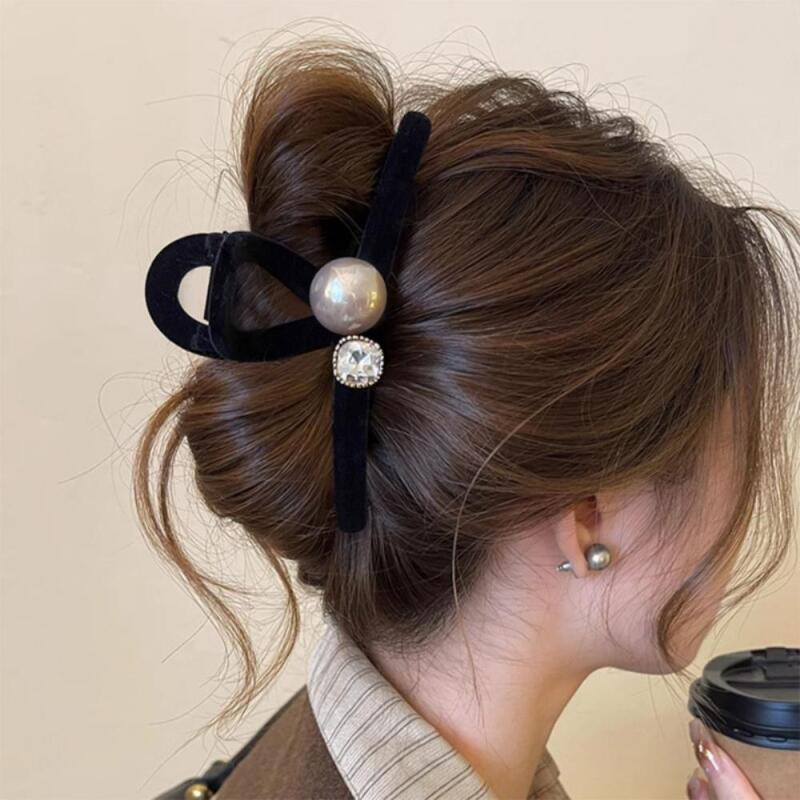 Cubic hair clip, pearl bead hairpin, velvet hairpin black