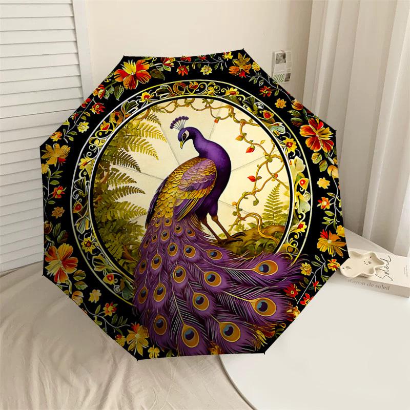 

1PC Peacock Flowers Umbrella-8-Rib Reinforced, Automatic Open, Lightweight & Durable, Cute Fashion Accessory for Outdoor-W144