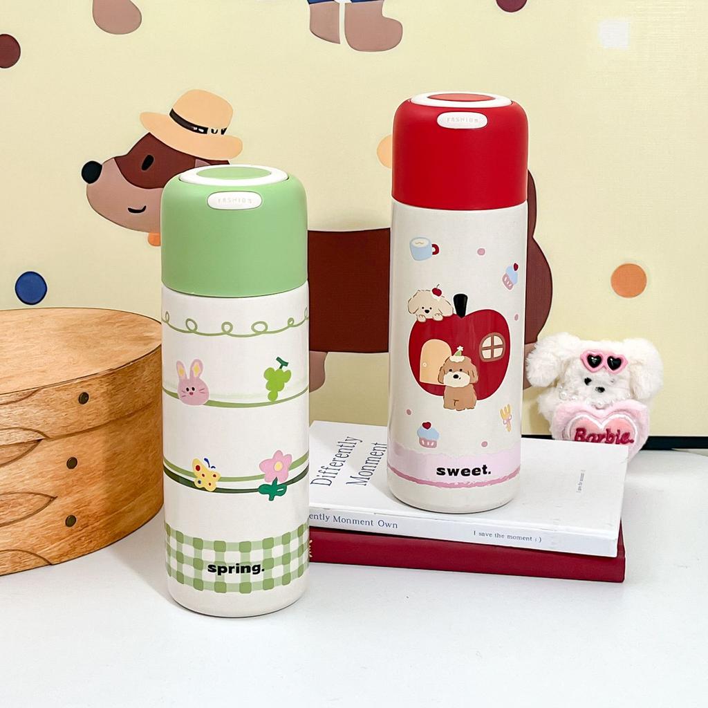 Sweet and cute 111 stainless steel vacuum thermos cup, cartoon cat animal carrying ring, student school drinking water cup