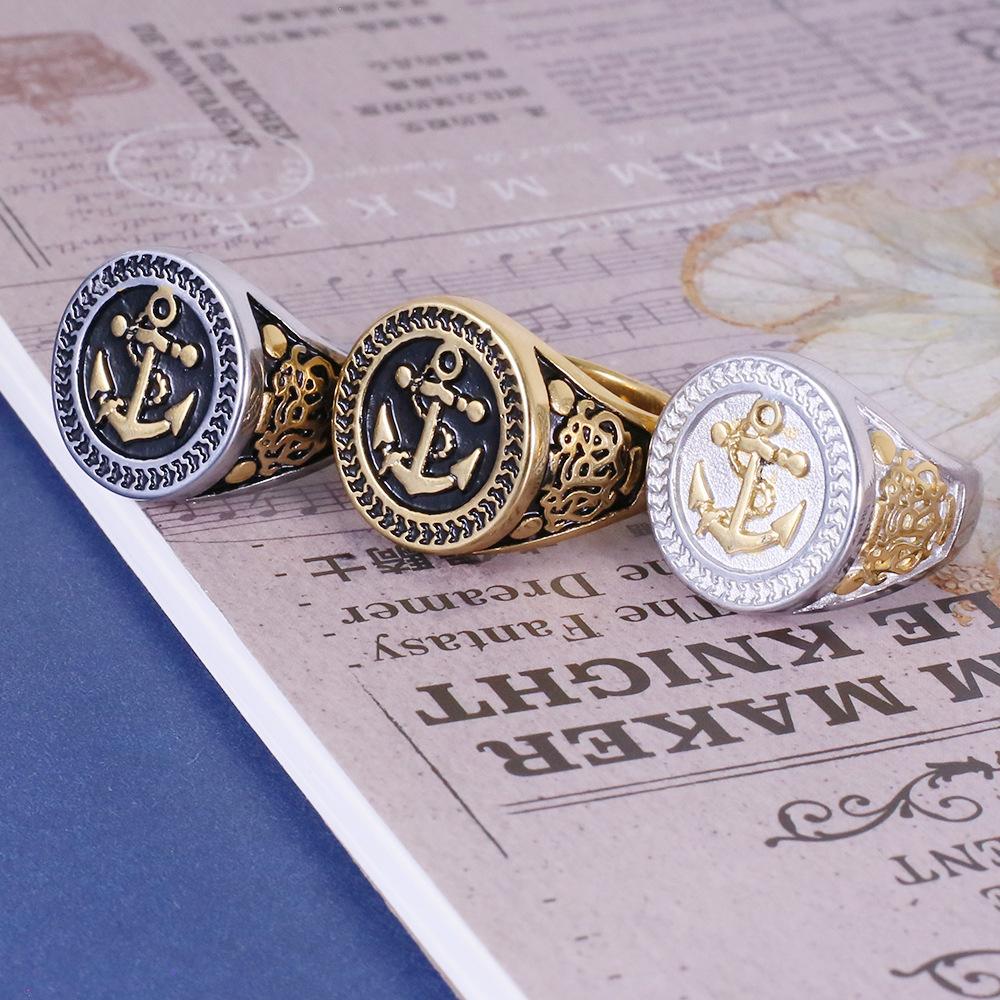 European and American Retro Jewelry Gold Anchor Men's Ring Women's Pirate Titanium Steel Ring Jingshan 2026