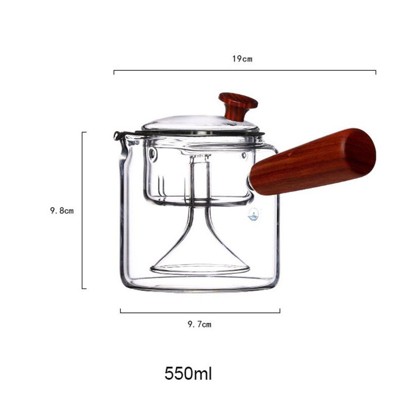 Kung Fu Tea Set Glass Teapot with Wooden Handle, Steam & Brew Dual Use Tea Pot, Heat Resistant Loose Leaf Tea Kettle