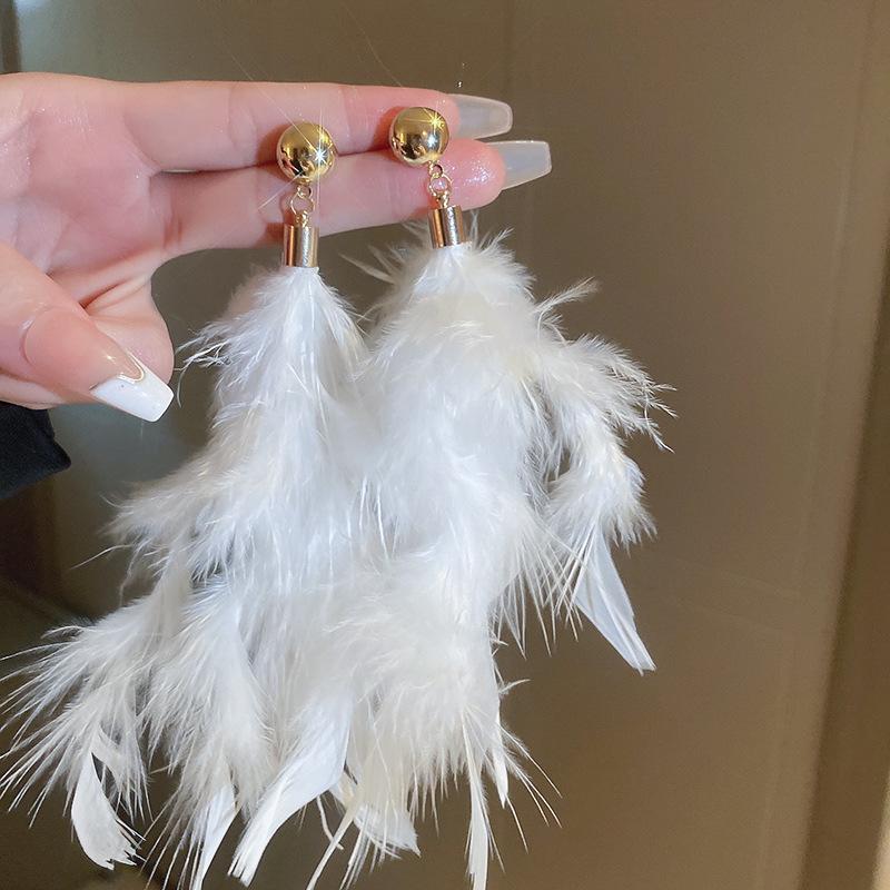 

Богемные серьги-кисточки из перьев и бисера - Ретро этнические висячие украшения