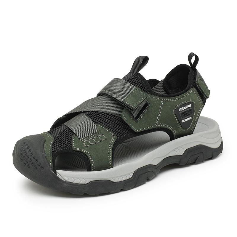 FashionCasual Leather Shoes Anti-collision Toe Summer Footwear Hollow Out Man Sandals New Fashion Beach Flats Outdoor Wading Aqua Shoes