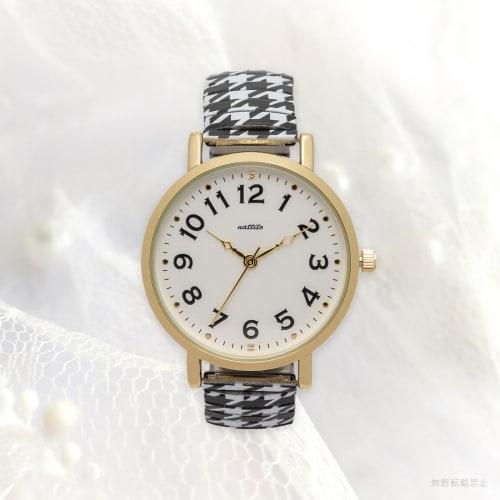 Fieldwork Women's Analog Watch with Belt, Stainless Steel, Peggy Houndstooth Pattern, White and Black, YM120-1