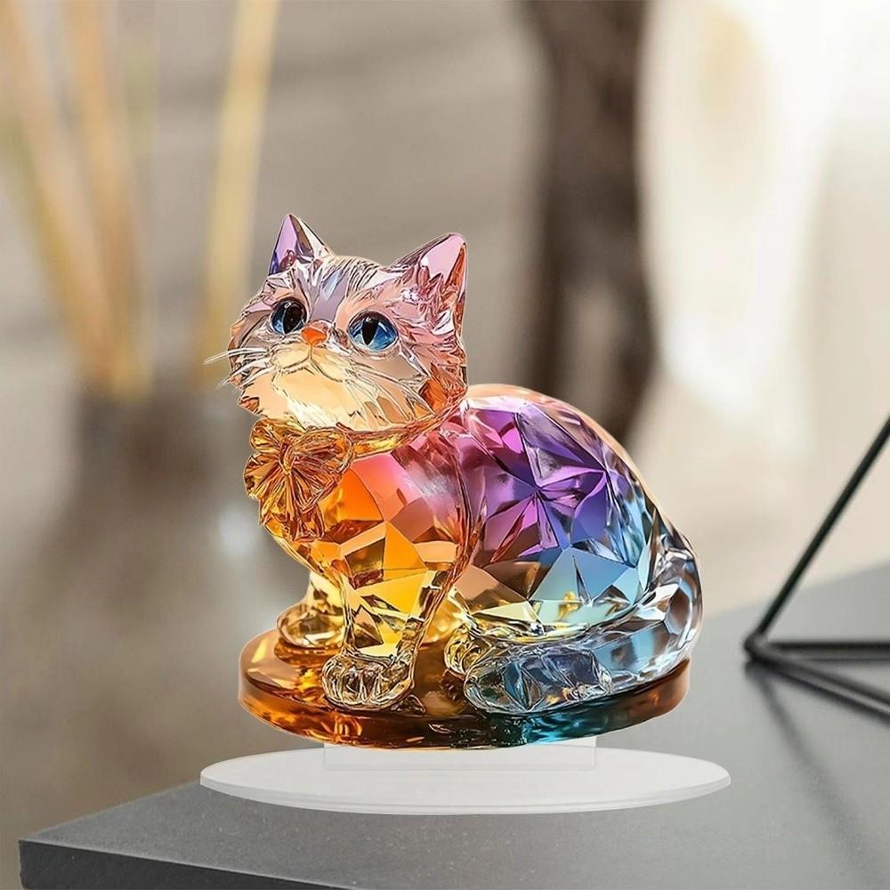 Handmade 2D Cat Sculpture Acrylic 2D Miniature Cat Ornament 2D Cat Ornament Bedroom Decoration