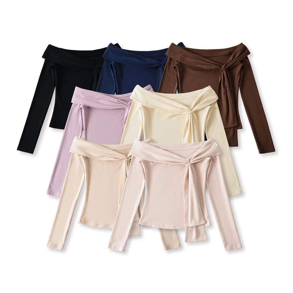 Trendy Women's One-Shoulder Ribbon Long-Sleeve Top - Sexy Casual Base Layer