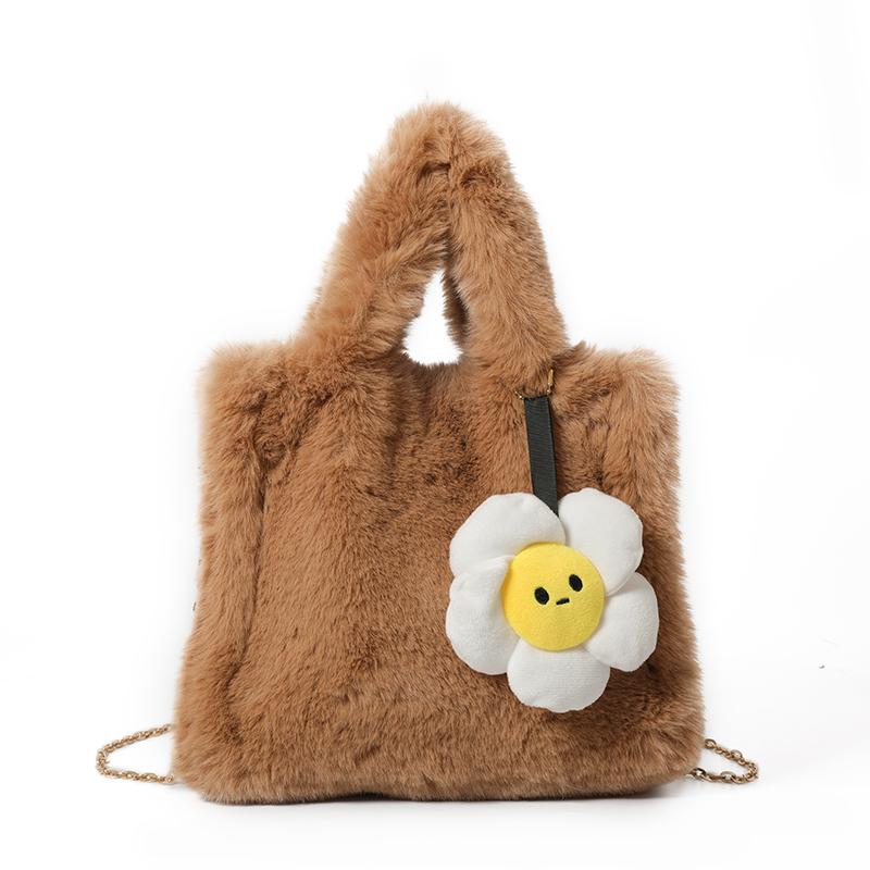 

Женская плюшевая сумка-тоут, регулируемый ремешок, сумка с верхней ручкой с цепочкой, на плечо, однотонная, для работы, путешествий светло-коричневого