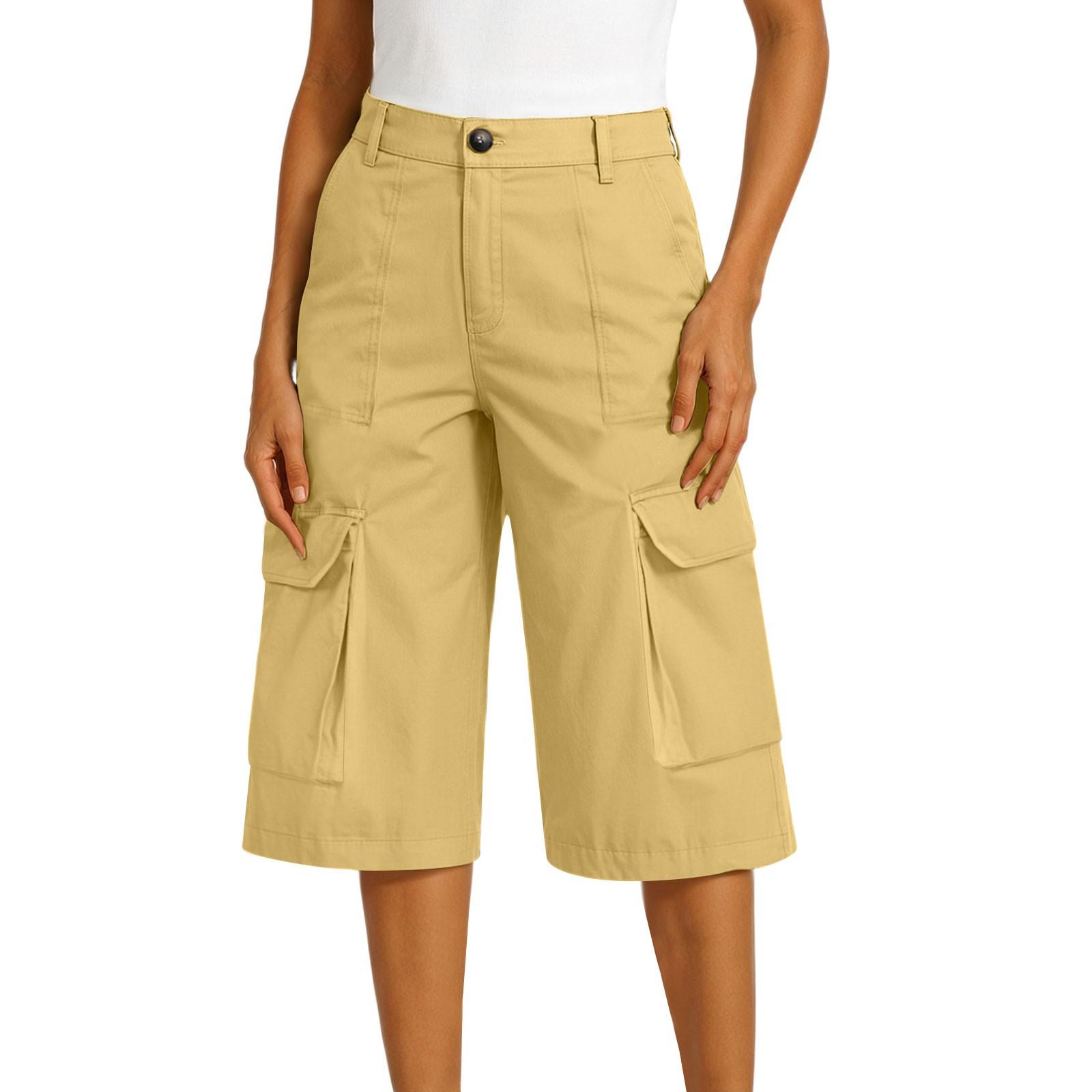 

Женские широкие брюки с карманами, свободные укороченные брюки с высокой талией XL жёлтый