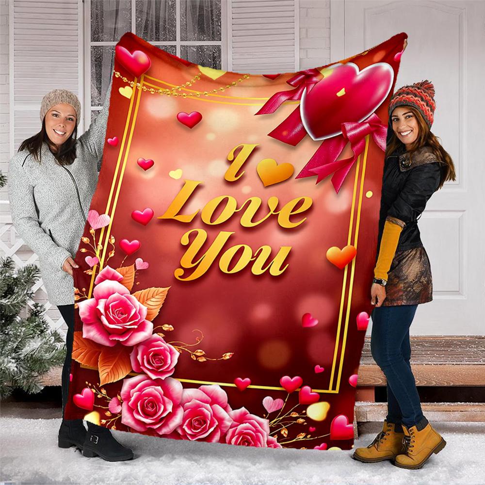 1pc Love Heart Roses Outdoor Blanket - Lightweight Flannel Throw For Travel, Camping, Livingroom, Couch, Chair yy251114202