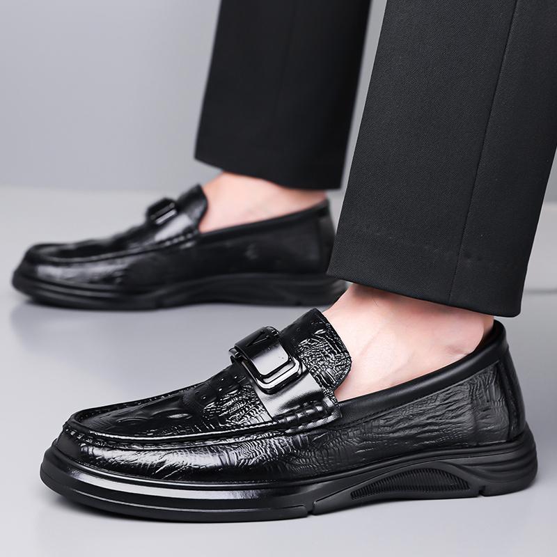 Fashion Classic Black Men's Crocodile Leather Business Leather Shoes Brand New Cowhide Men Comfortable Thick Soled Formal Leather Shoes