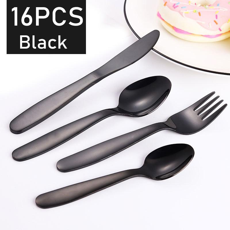 16pcs Cutlery Set Gold Kids Tableware Stainless Steel Mirror Dinnerware Dinner Tea Spoon Fork Knife Silverware Flatware Set