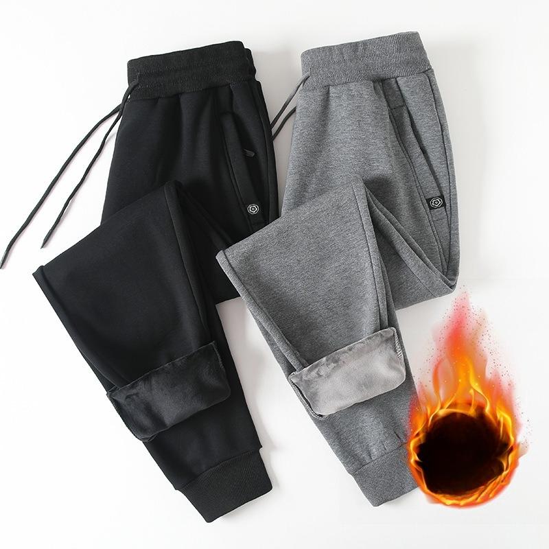 Men's Casual Trousers - Loose-Fit Cuffed Sweatpants Autumn/Winter Straight-Leg Fleece-Lined Men's Trousers Plus Size Sports Trousers for Men