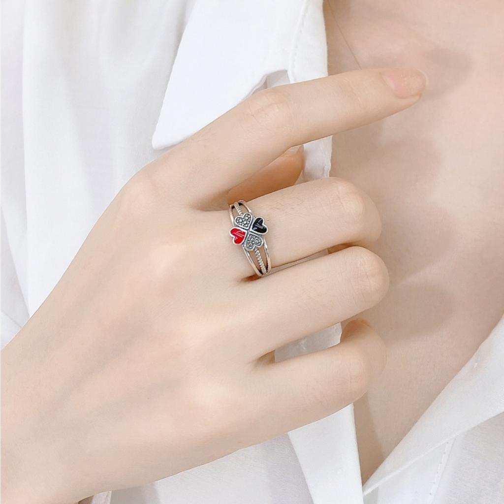 Prsten Premium Sense se čtyřlístkem ve tvaru srdce, glazura, starý trend, nikový ukazováček, otevřený prsten pro ženy