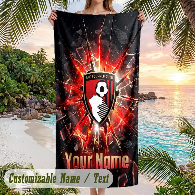 Beach Towel Bournemouth Football Print Custom Name Text Soft Towel for Swimming Pool