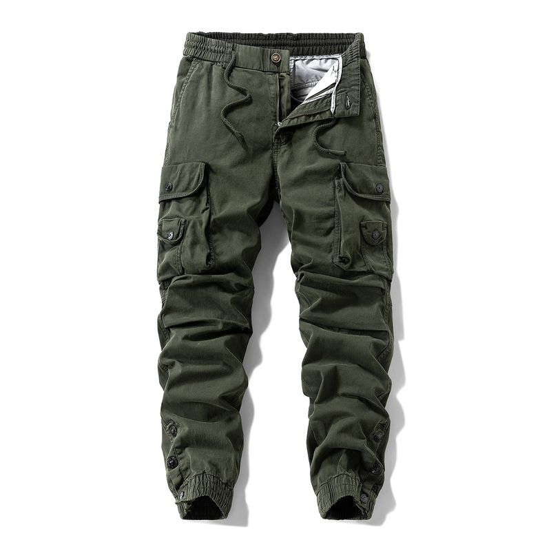 Foreign Trade Export Surplus Autumn and Winter Men's Thickened New Retro Trendy Washed Pure Cotton Multi-Pocket Jogger Cargo Pants