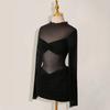European and American new perspective mesh long-sleeved slim-fit dress popular sexy Spice Girl style black short dress