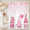 Valentine's Day Shower Curtain for Bathroom, Falling Pink Heart with Cute Gnome, Romantic Lover Holiday Fabric Shower Curtain