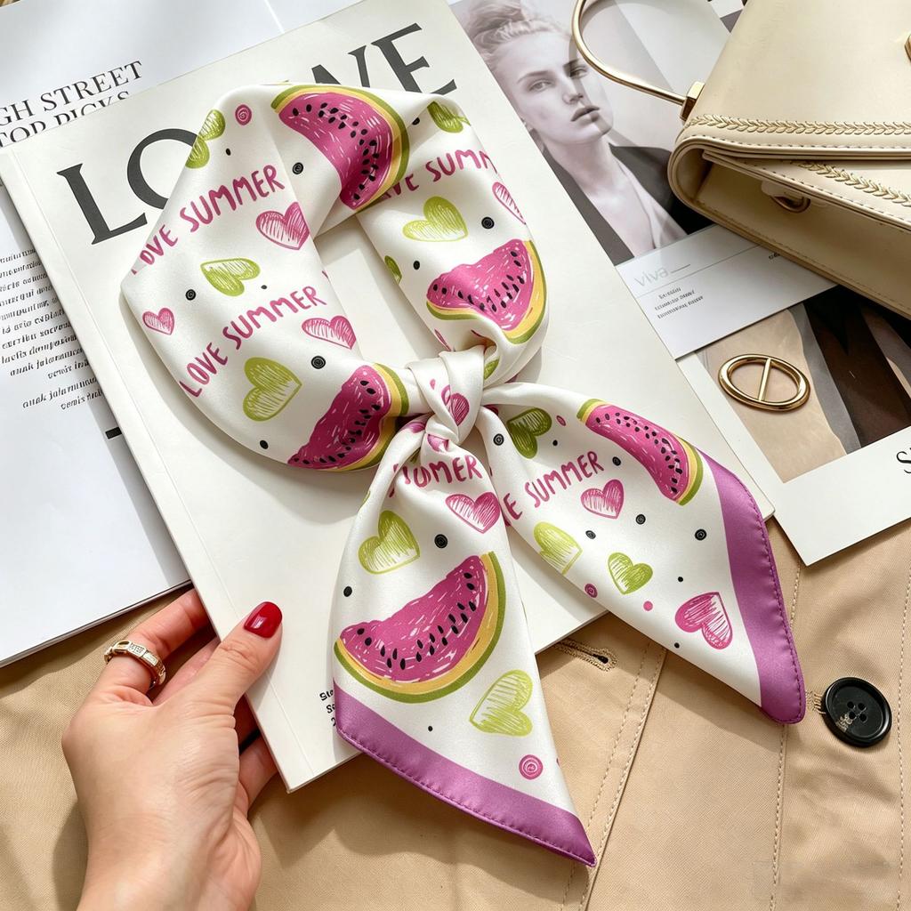 Simple temperament Spring and summer female imitation silk scarf versatile Korean version casual small square scarf neck protection decorative scarf