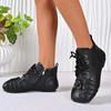 Low Heel Bare Boots  Round Toe Lace-Up Side Zip Soft Leather Soft Sole Mom Shoes