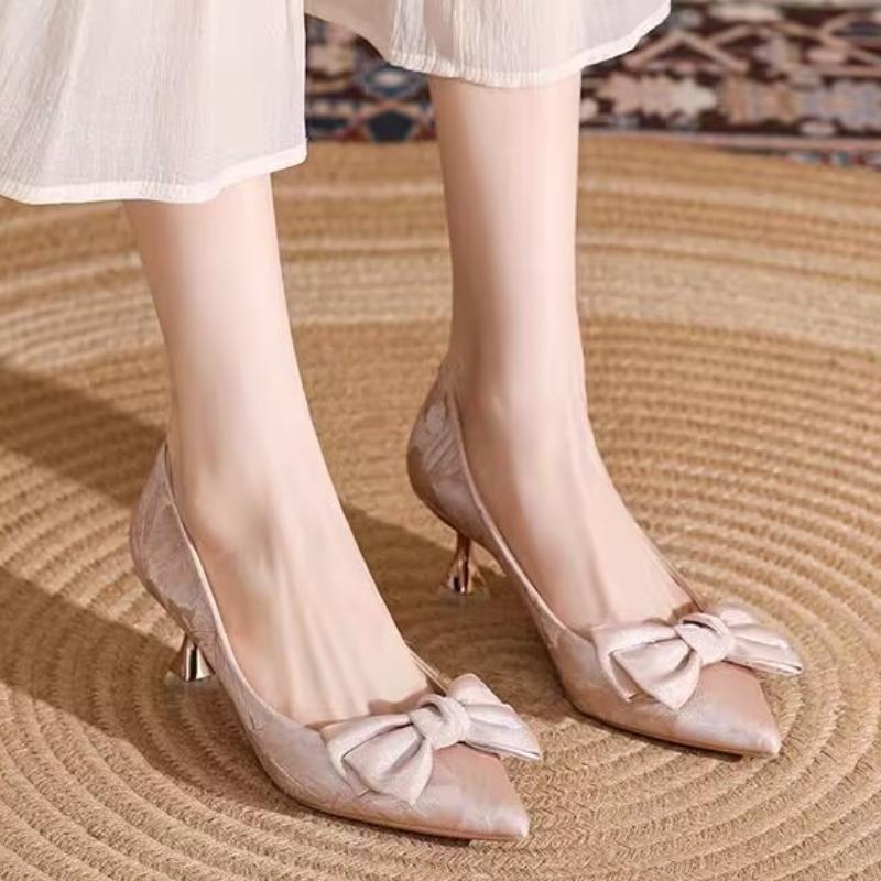 Bow Women High Heels Shoes Pointed Toe Sandals Sexy Woman Shoes 2025 Summer Elegant Wedding Dress Pumps Shallow Mujer Zapatos