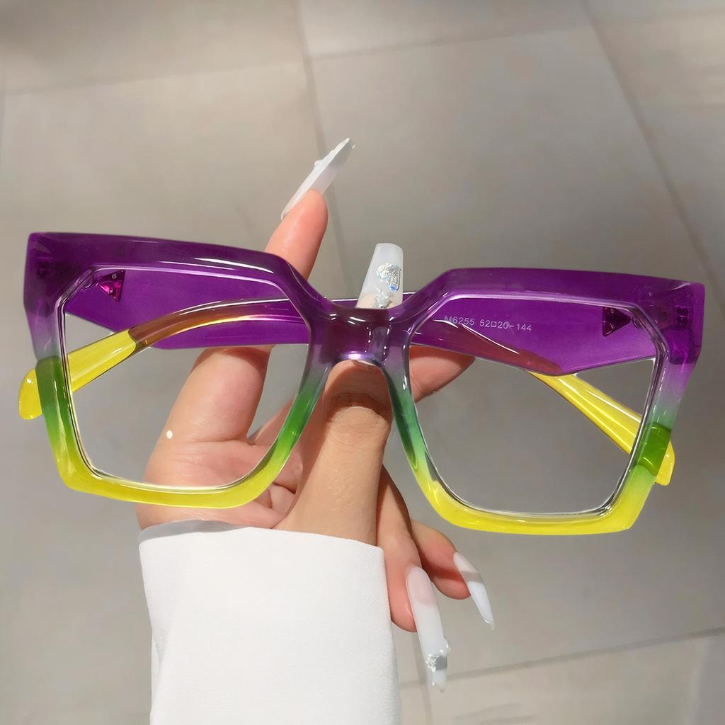 Übergroße quadratische Brille für Damen Trendiger Modestil Bunte Rahmen Gläser