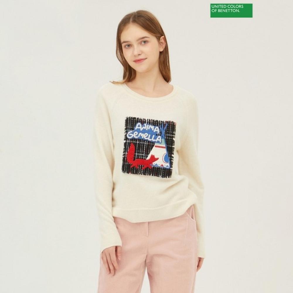 

Benetton Твидовый свитер с вышивкой-патчем Bakp79361 Iv Ivory/OS
