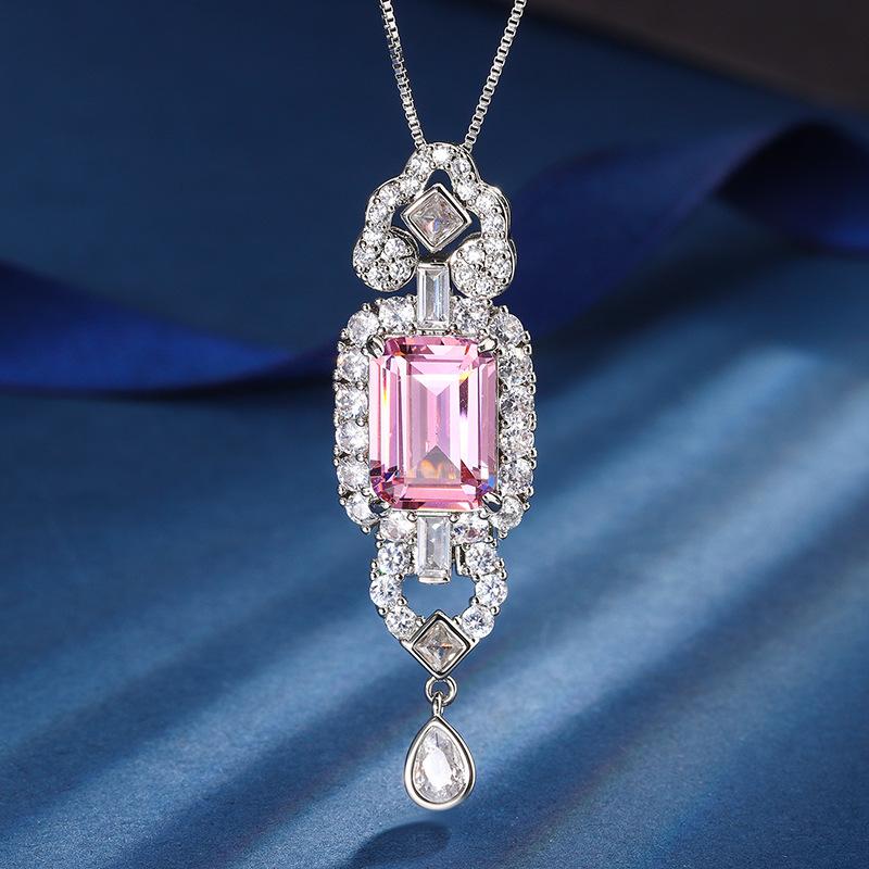 Jewelry Copper Bottom Gold-Plated Simulation Pink Diamond Small Fresh Temperament Set Pendant Ring 10 * 14