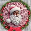 Pink Christmas Wooden Sign with Black Santa Claus Pattern - Navidad Round Sign for Door Wall Hanging Decor - Ideal Christmas Decoration