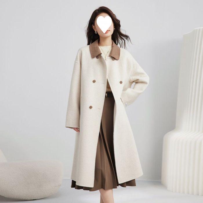 

Women s Elegant Beige Woolen Mid-Length Coat, 2025 Winter French Casual, Petite Plus, Thick Outerwear 2XL for 125-140 lbs