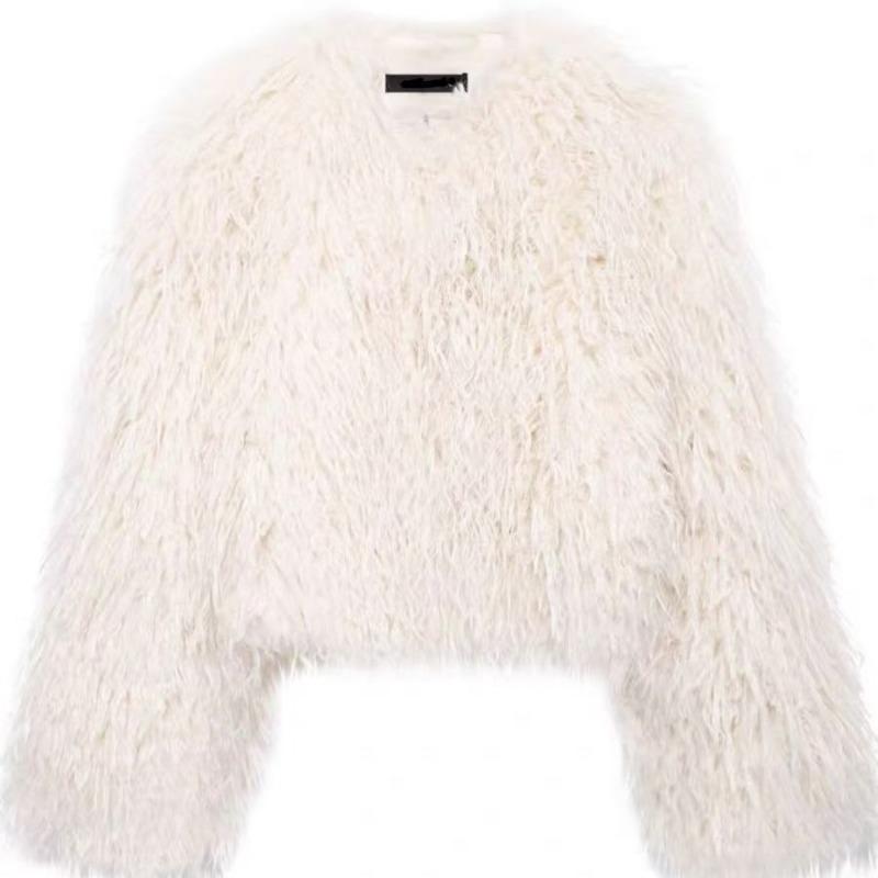 Women's clothing autumn and winter beach sheep hair imitation fur new artificial fur street girl long-sleeved top short