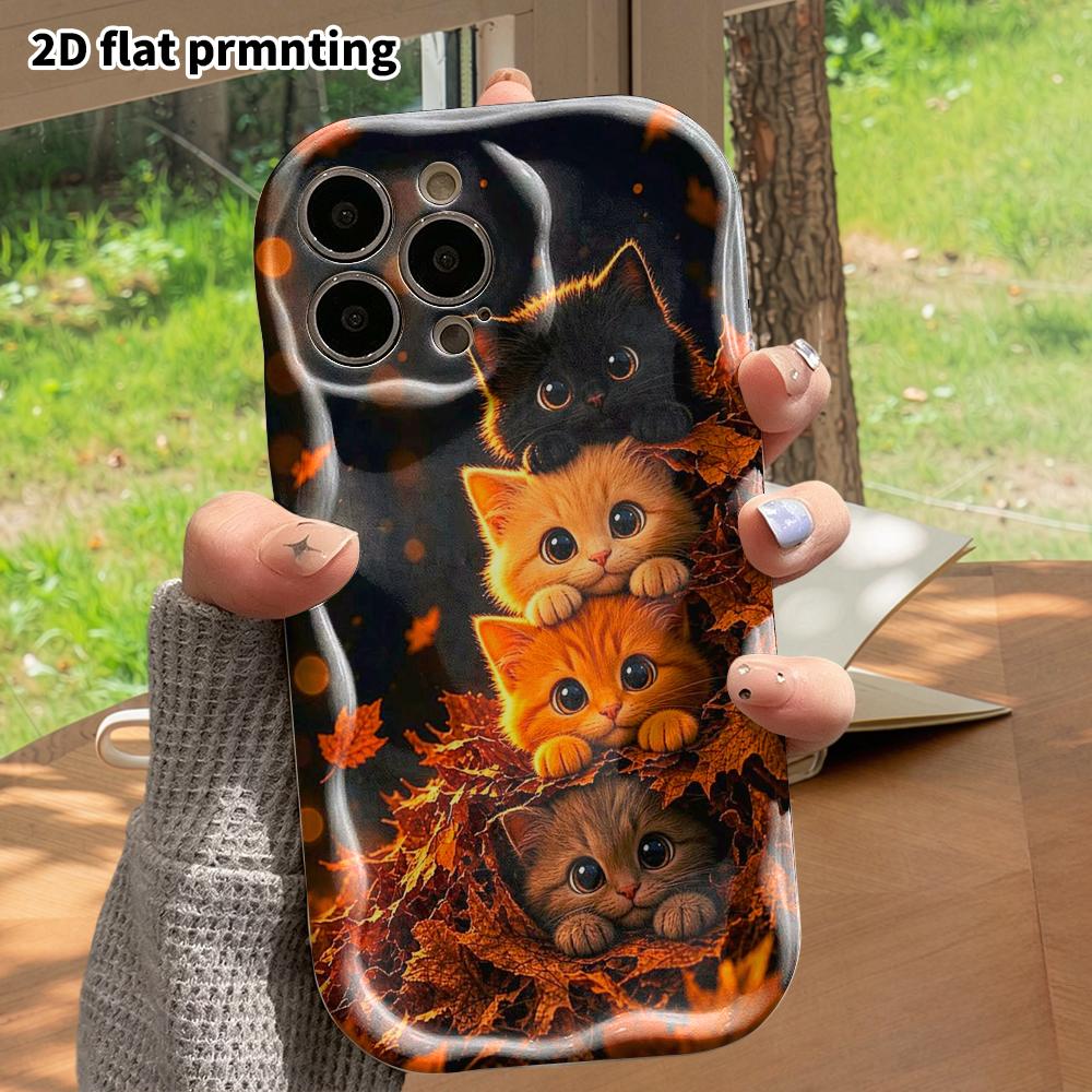 Phone Case: 2D Flat, Suitable for iPhone 18 17 16 15 14 13 12 Pro, Protective Case, Phone Decoration, Autumn Kittens, Halloween and Christmas Gifts