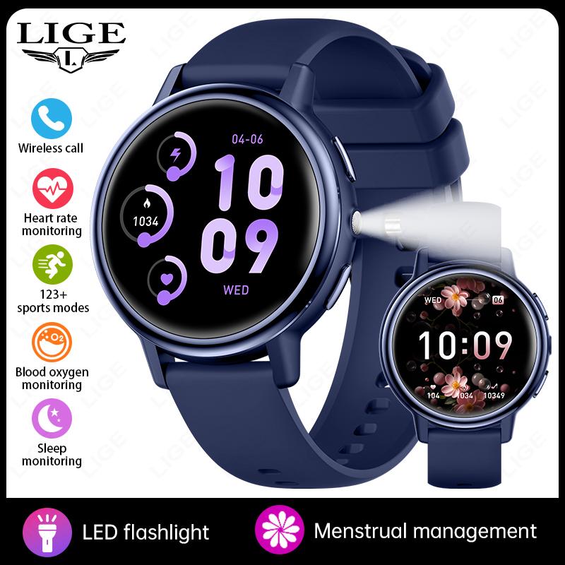 LIGE New Smart Watch Women Voice Calling Men Sports Fitness Watches Heart Rate Health Monitor Ladies Smartwatch For Android iOS синий