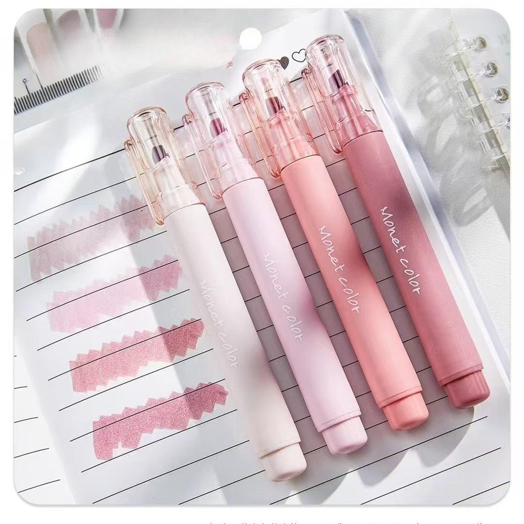 

Набір з 4 гелевих ручок з м яким дотиком, флуоресцентні, колір моранді рожевий, чорнило на водній основі, швидковисихаючий пишучий вузол, для офісу, школи, виділення, письма