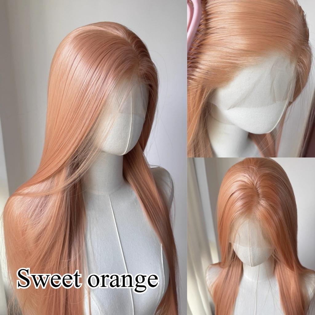 Orange Synthetic Lace Front Wig Long Straight Hair High Temperature Fibers Natural Looking Synthetic Wig High Quality Cosplay