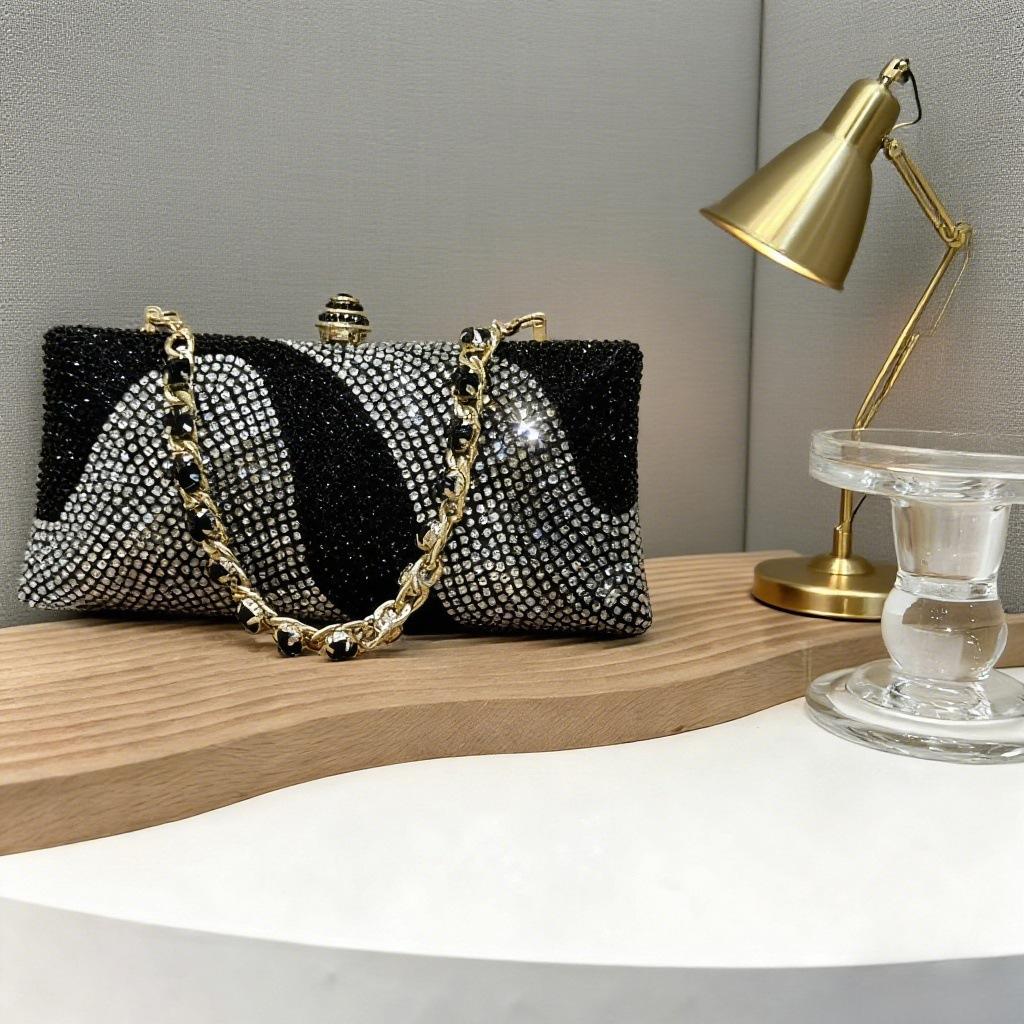 Dames Diner Tas Glanzend Volledig Diamant Horizontale Vierkante Clutch Tas Banket Licht Luxe High-End Avondtas