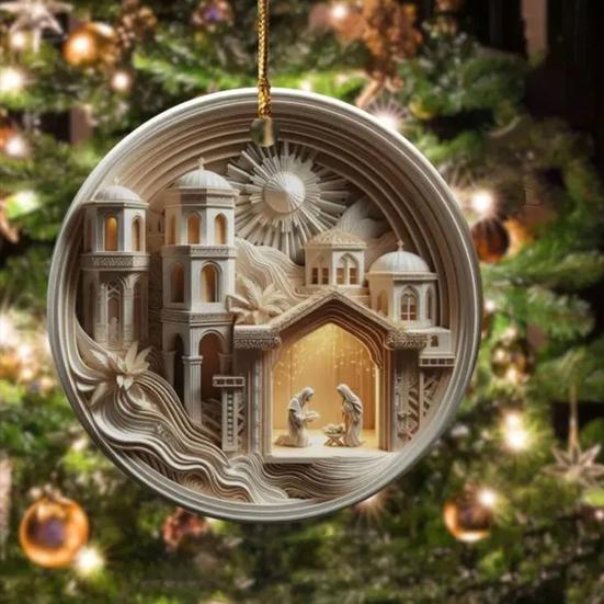 Acrylic Pendant Christmas Decoration with Lanyard Easy To Hang Nativity