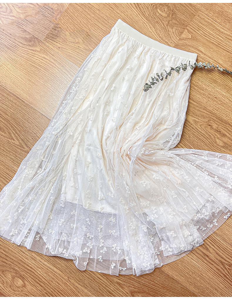 Clearance: Women's High-Waisted A-Line Mid-Length Gauze Skirt with Double-Layer Mesh