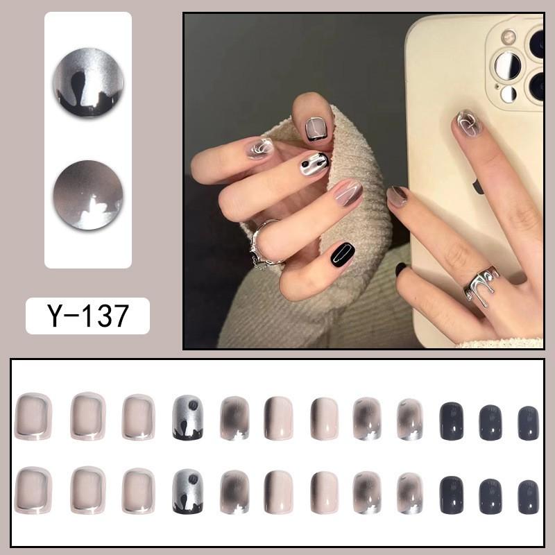 Short Press-On Nails Set Ins Style Fake Full Cover Acrylic Nail Tips Women Daily Wear