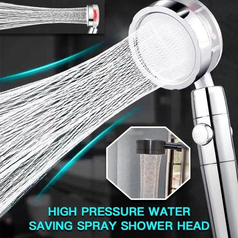 Shower Head Water Saving Flow 360° Rotating W/Fan ABS High Pressure Spray Nozzle
