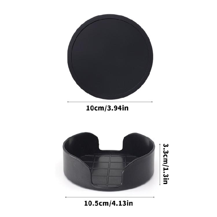 6Pcs 10cm Round Silicone Coasters with Holder Set For Teas Coffee Cups Mugs Nonslip Mats Multipurpose Home Office Use