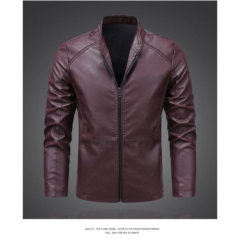 Men S Pu Leather Jacket Casual Loose Stand Collar Mid Length