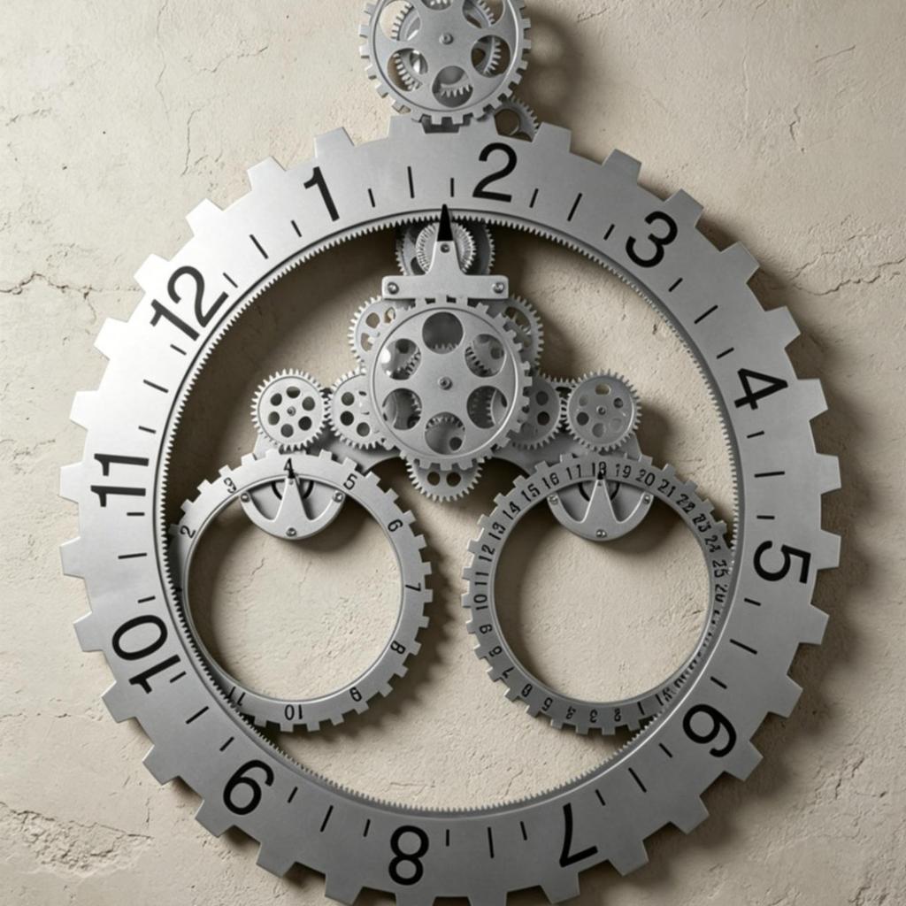 wall Clock Visible Gears Industrial Electronic Movement Home Decor