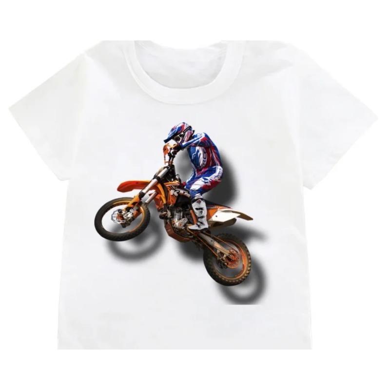Funny Dirt Bike Motorcycle Print T-shirt Boys Cool White T Shirts Kids Harajuku Summer Short Sleeve Tshirt Tops