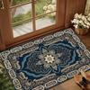 Elegant Floral Medallion Doormat Vintage Blue And Gold Pattern Intricate Design Indoor Outdoor Rug For Front Door Porch